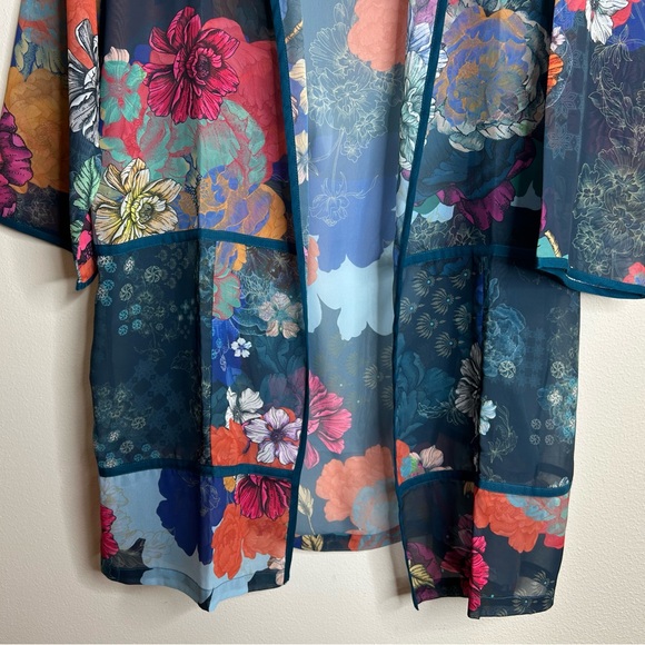 Soft Surroundings Multicolor Floral Kimono Womens L sheer layer Boho Hippie - Picture 6 of 12